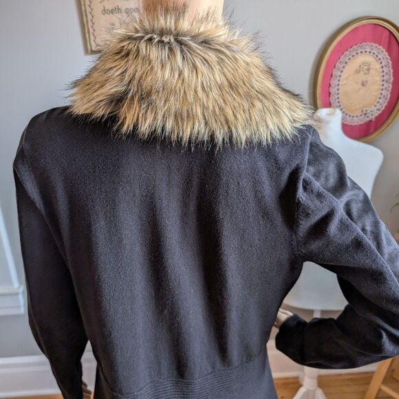 INC Knit Cardigan Sweater Faux Suede Fur Open Knit Size Large - Picture 7 of 10